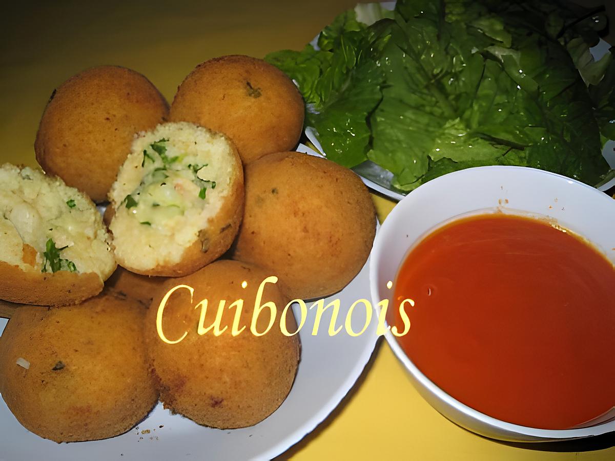 recette Croquettes de riz. aux petites crevettes roses.