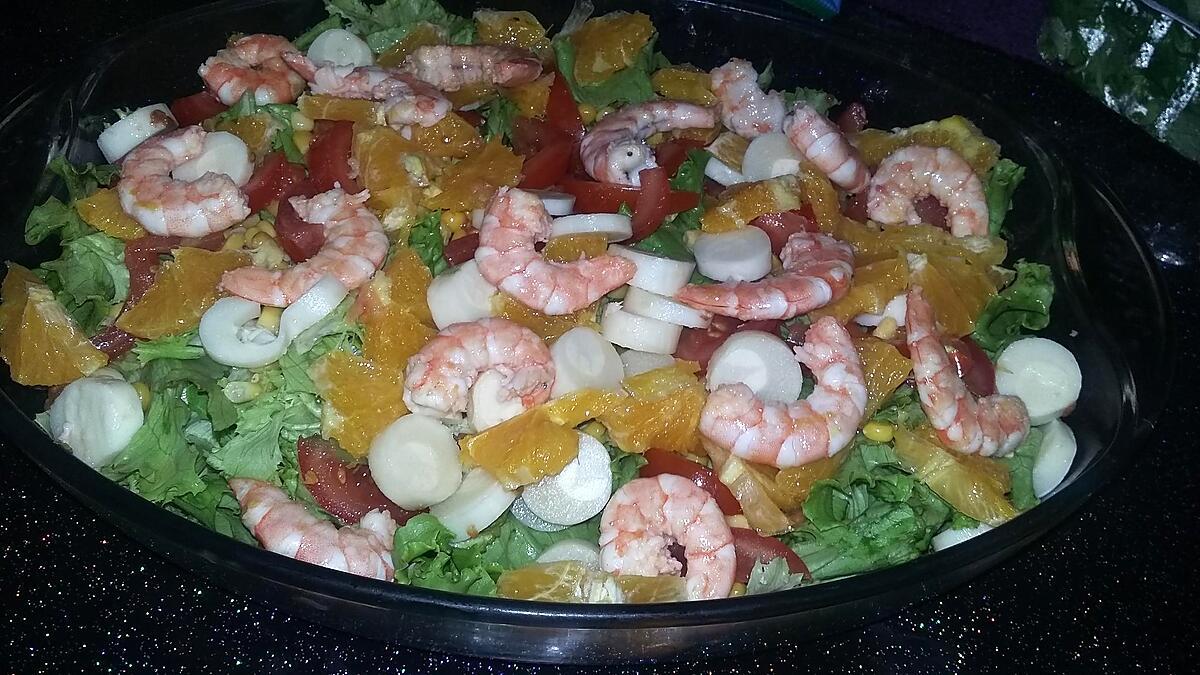 recette Salade familiale aux gambas et aux oranges