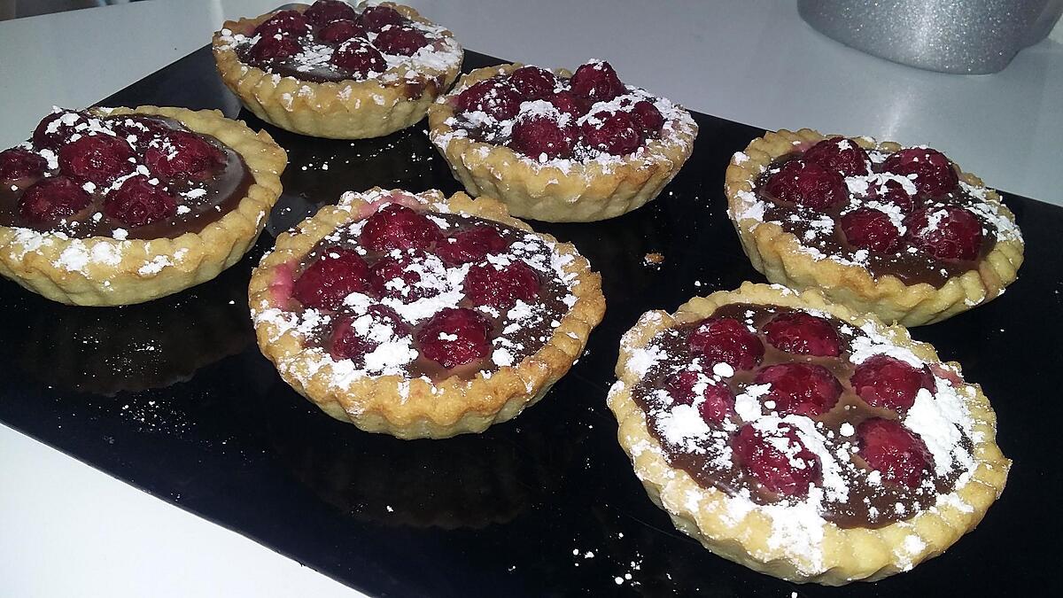 recette Tartelettes sablées aux framboises et a la  ganache chocolat