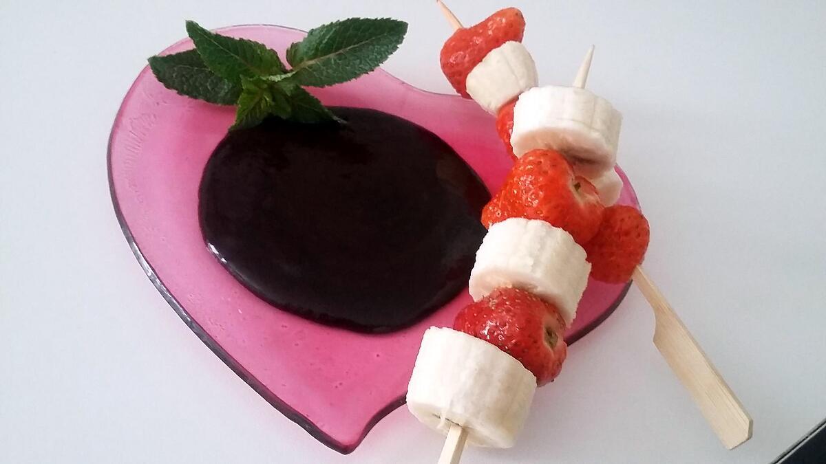 recette Brochettes de fruits a la sauce au cacao