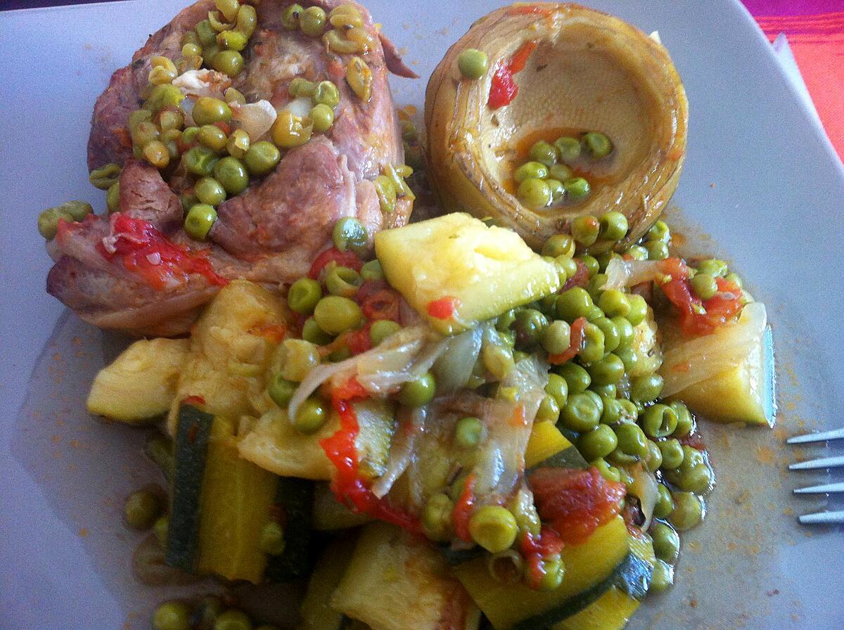 recette OSSO BUCCO / fonds d'artichauts / petits pois / courgettes au COOKEO