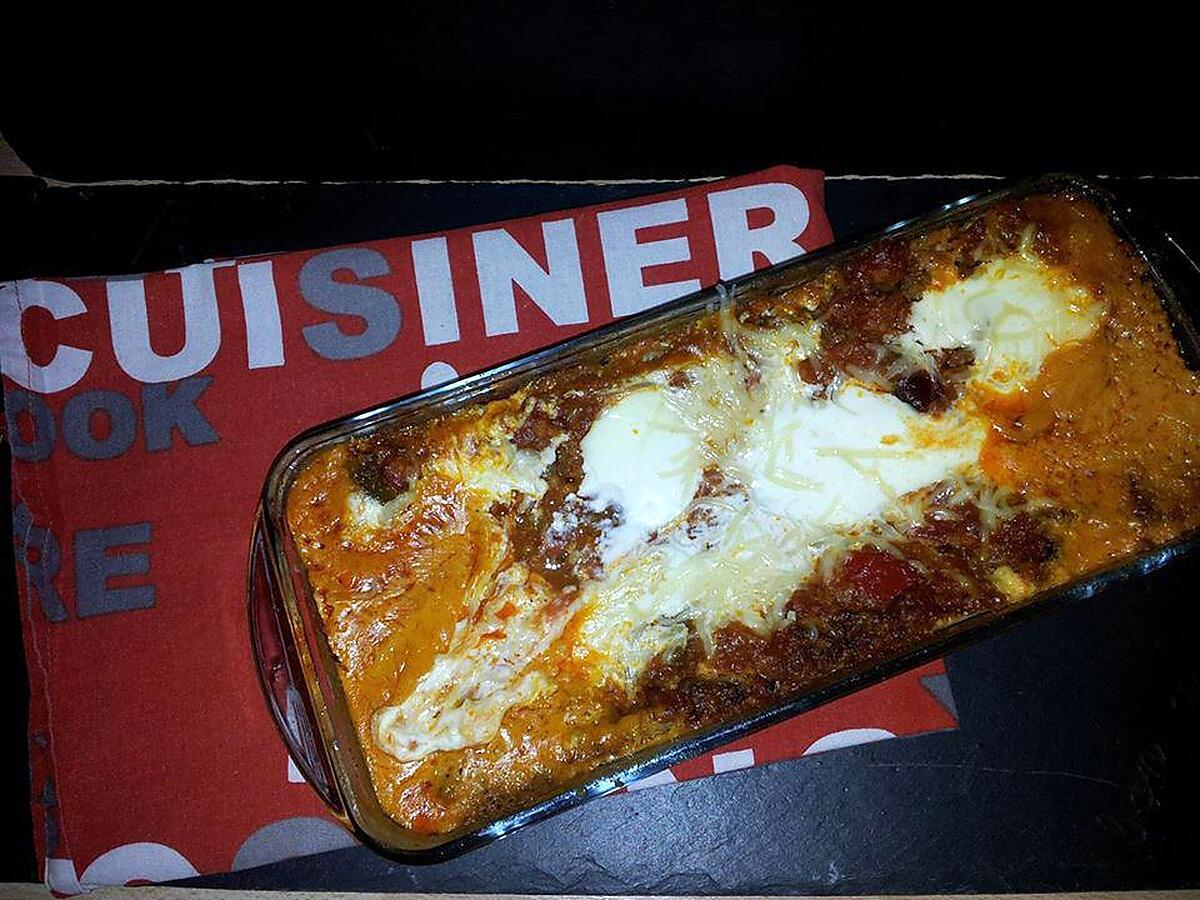 recette Cake de lasagnes à la bolognaise de chorizo-mozzarella