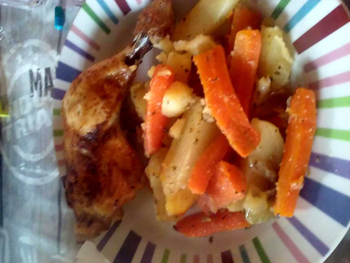 Recette de Cuisses de poulet et légumes au four