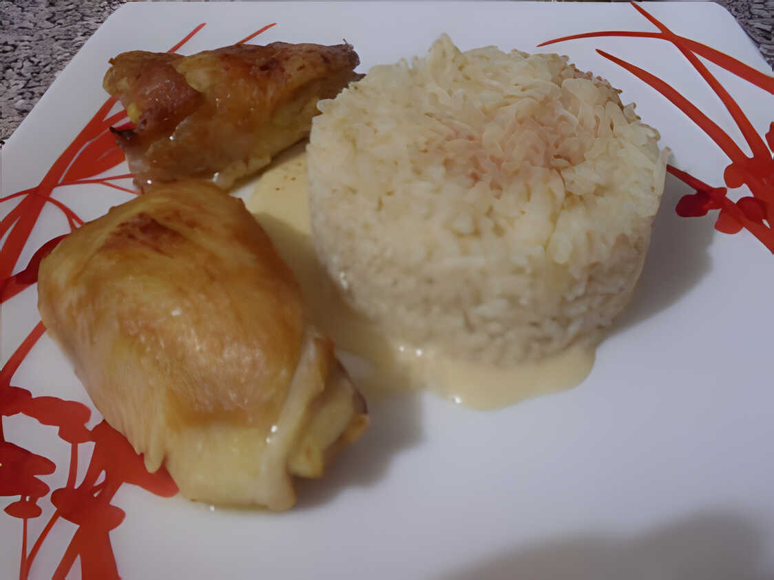 Poulet a la moutarde et son riz.