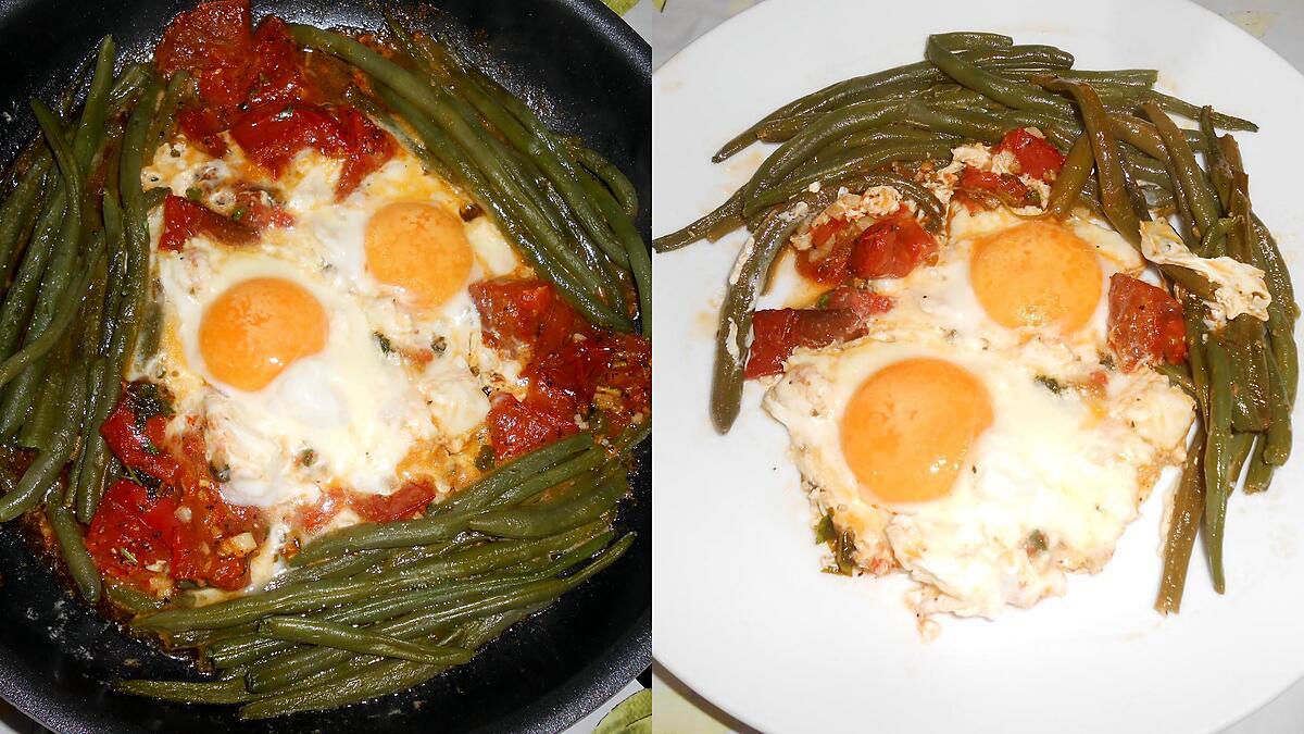 recette OEUFS AU PLAT HARICOTS VERTS A LA TOMATE