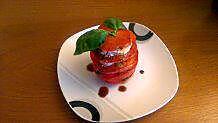 recette Millefeuille Tomate - Chèvre -Plantes aromatiques ( Basilic-Menthe-Origan)