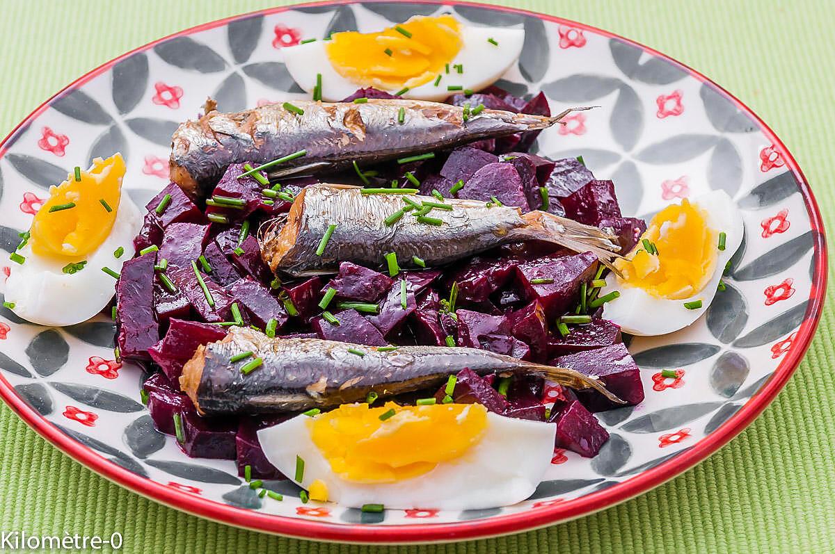 recette Salade de betteraves aux sardines et aux oeufs durs