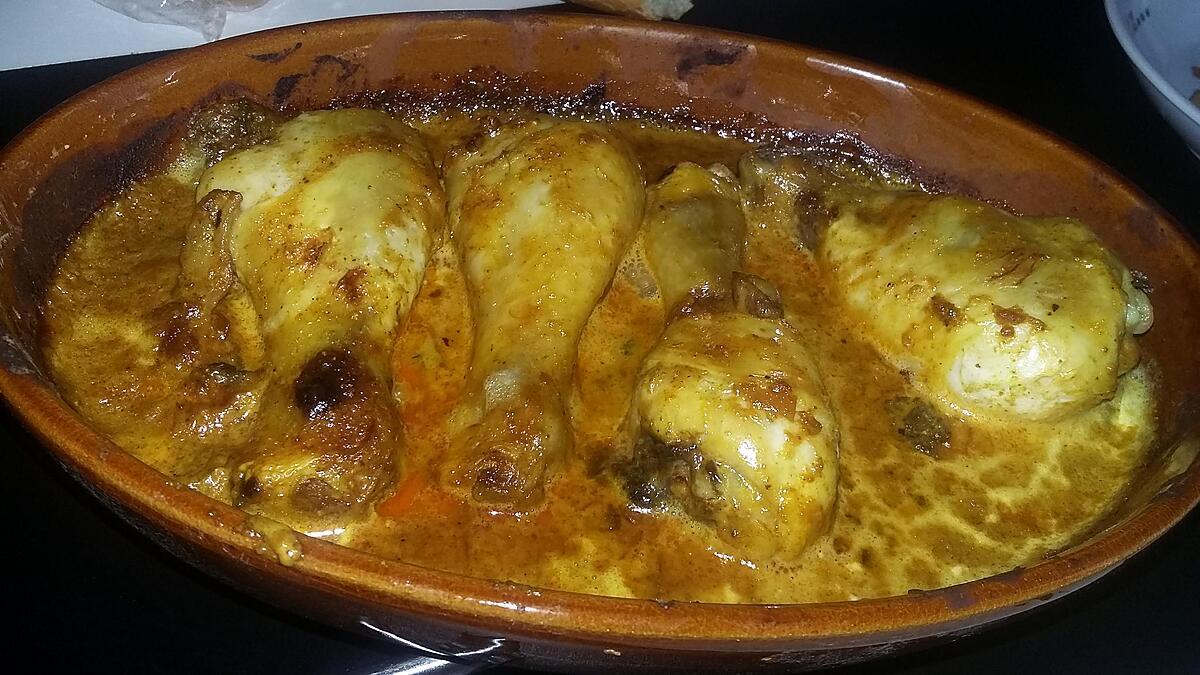 recette Pilons de poulet rôtis a la crème et au curry rouge