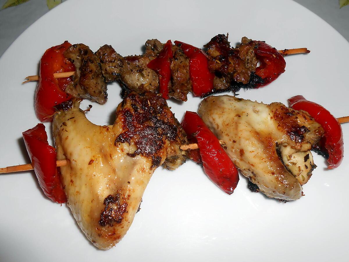 recette DUO DE BROCHETTES AILES DE POULET ET ECHINE DE PORC