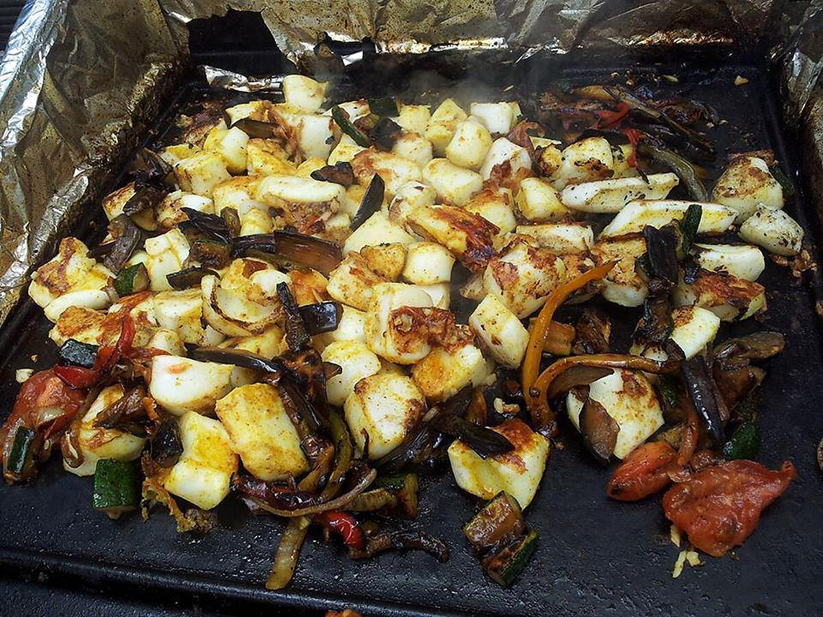 recette Ratatouille cuite à la plancha au lamelles de seiches