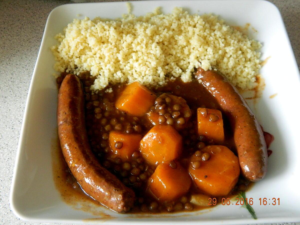 recette Tajine de merguez aux lentilles et carottes