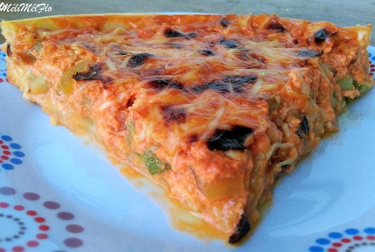 recette Tarte crémeuse à la tomate, poivron et courgette