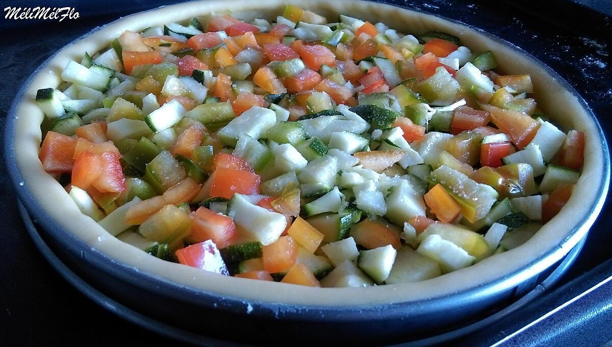 recette Tarte crémeuse à la tomate, poivron et courgette