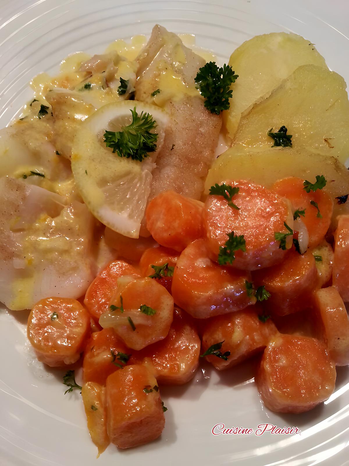 recette Dos de cabillaud, Pdt sautées et carottes à la crème