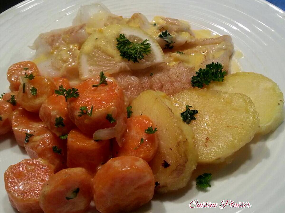 recette Dos de cabillaud, Pdt sautées et carottes à la crème