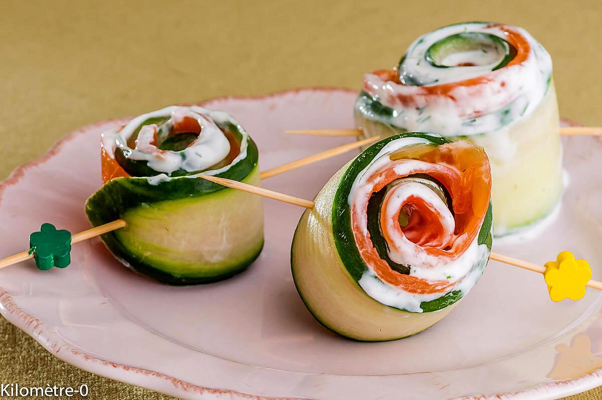 recette Roulés de concombre à la truite fumée