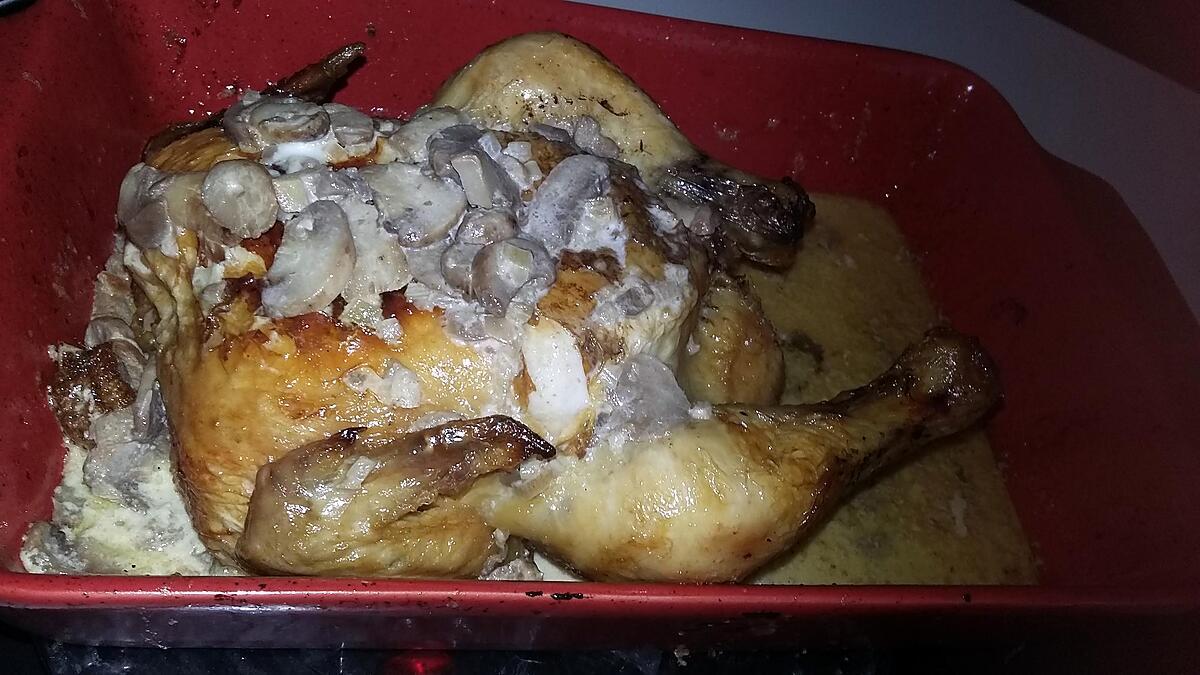 recette Poulet rôtis à la crème et au champignons