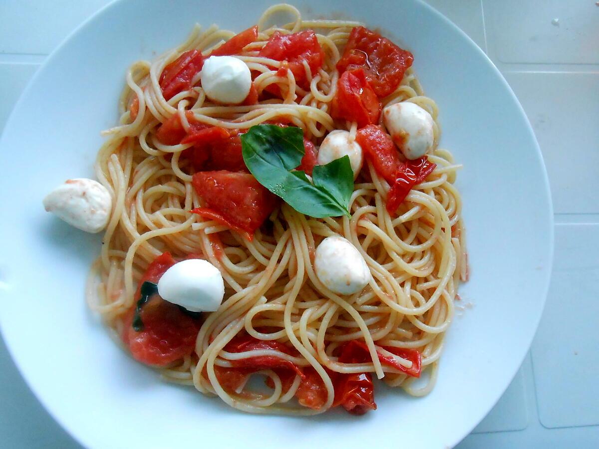 recette SPAGHETTI "EXPRESS" TOMATE MOZZARELLA BASILIC