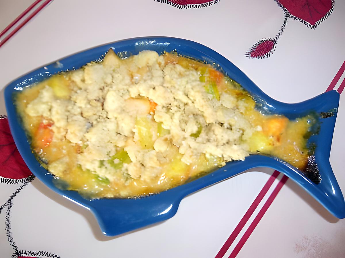 recette Crumble de saumon aux courgettes, poireau.....