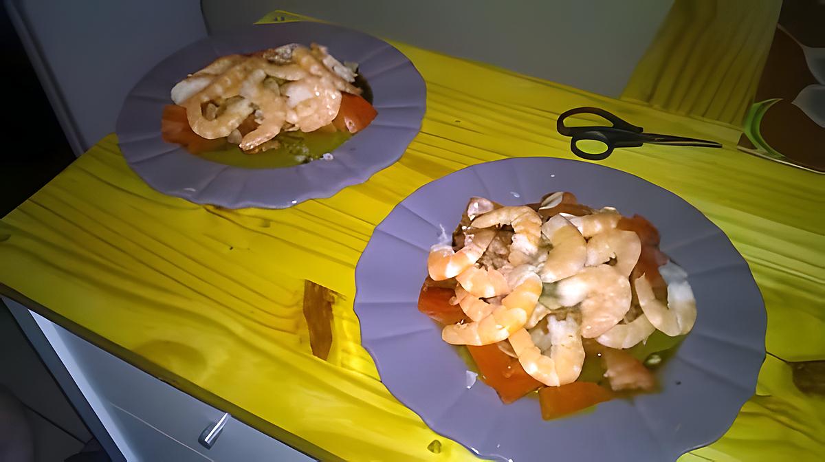 recette Salade au crevettes et au saumon