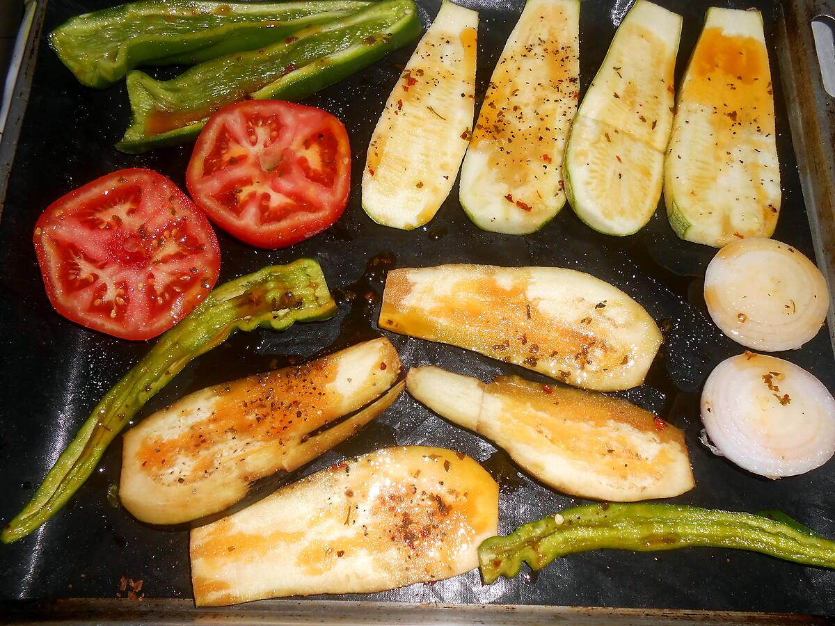 recette LEGUMES GRILLES ESCALOPES DE POULET PANEES