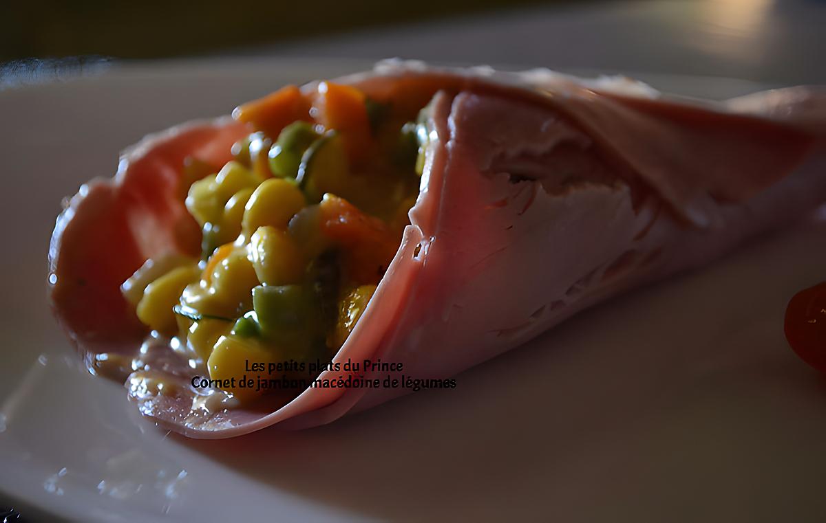 recette CORNET DE JAMBON A LA MACEDOINE DE LEGUMES MAISON