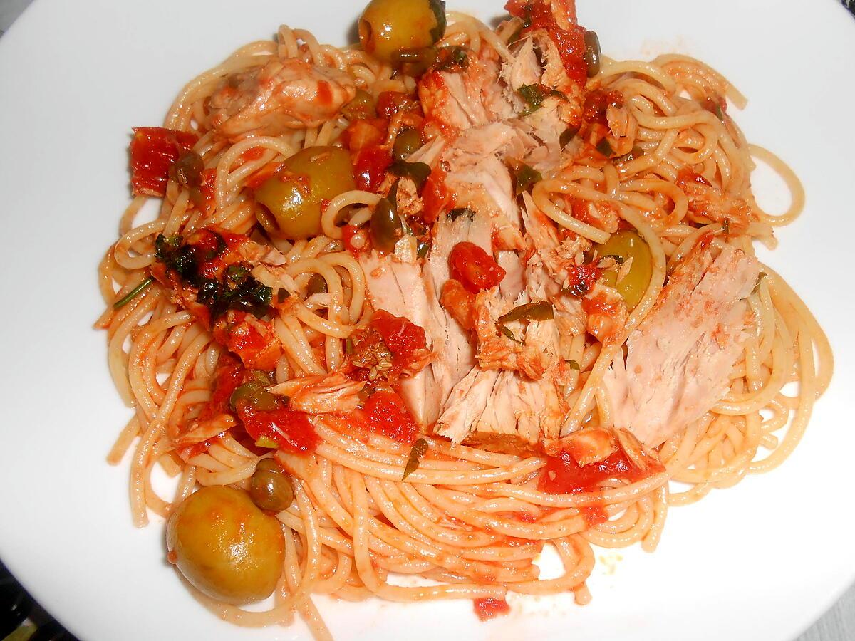 recette SPAGHETTI AUX FILETS DE THON ET OLIVES