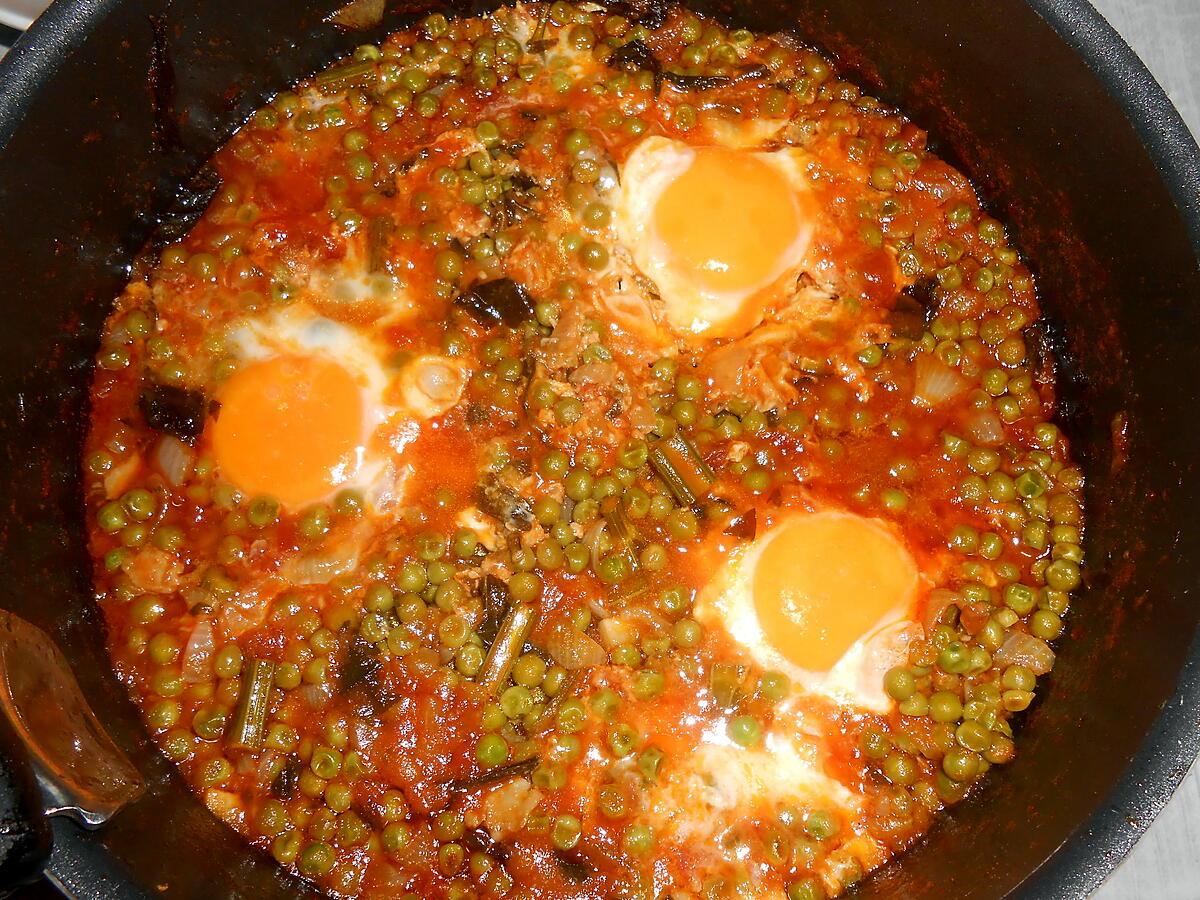 recette PETITS POIS A LA PAYSANNE ET OEUFS