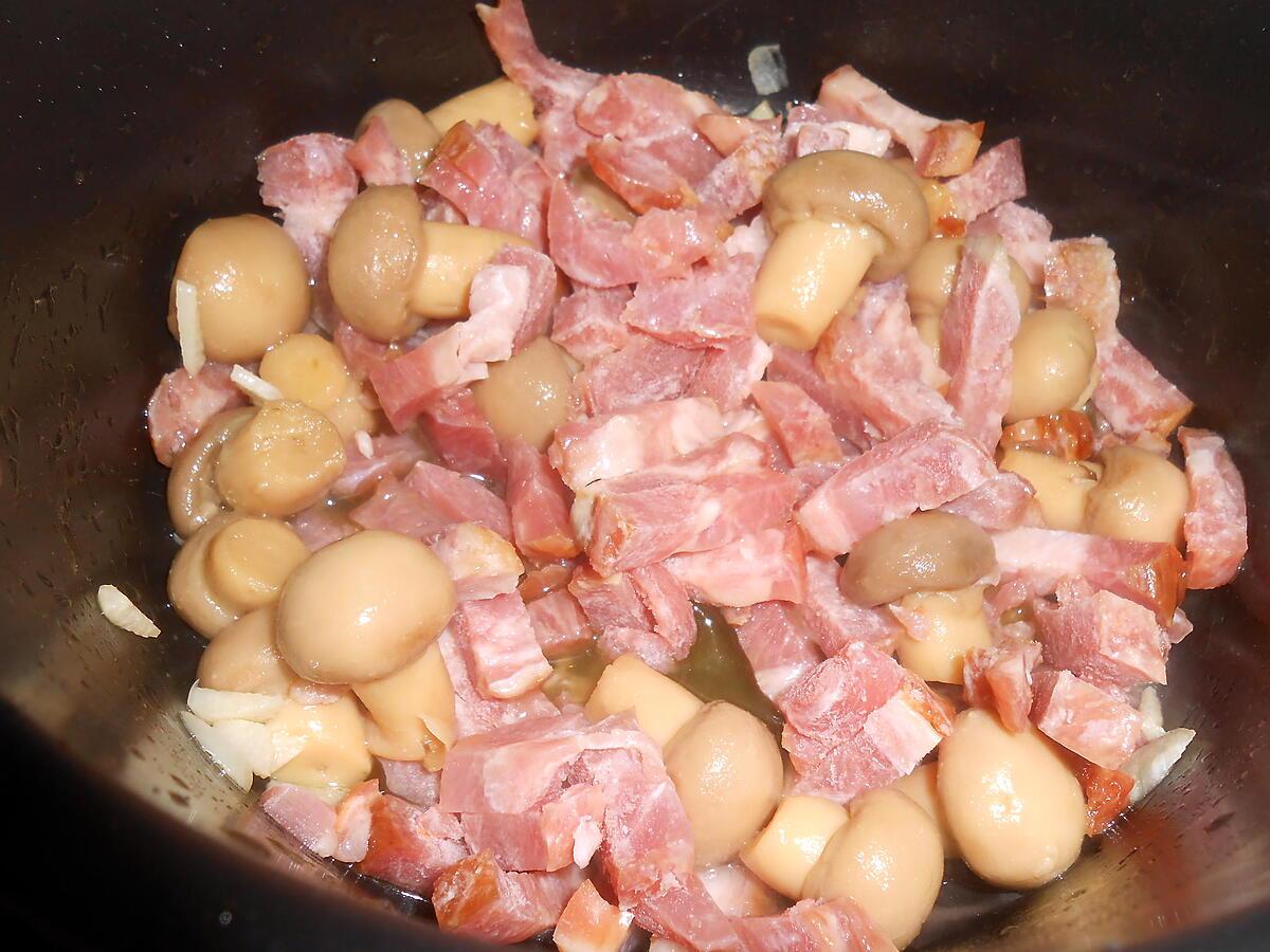 recette PENNE AUX LARDONS DE VOLAILLE ET CHAMPIGNONS