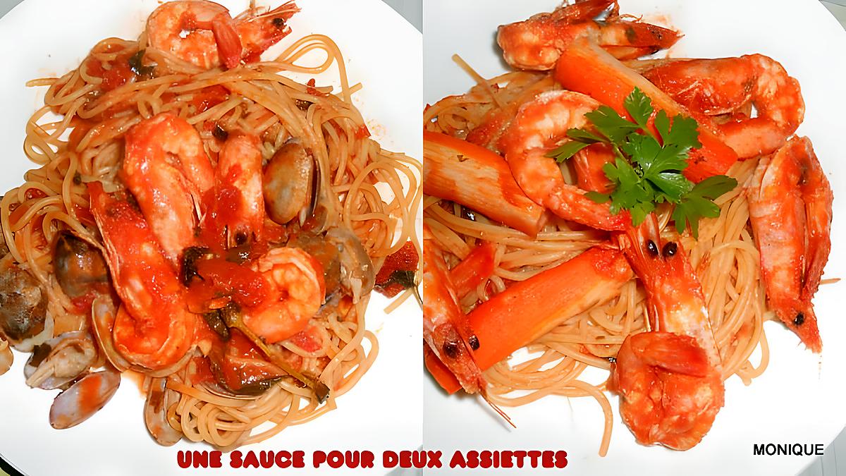 recette DUO DE SPAGHETTI GAMBAS VONGOLE ET SURIMI