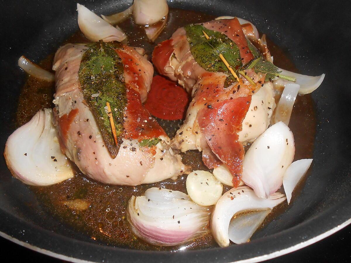 recette CUISSES DE POULET BRAISEES AU MARSALA façon saltimbocca