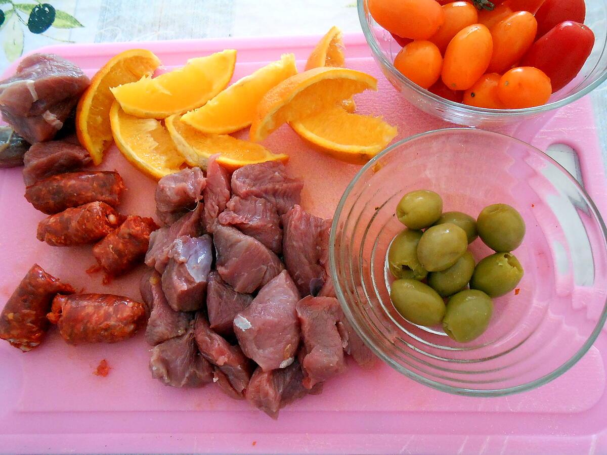 recette BROCHETTES DE VEAU OLIVES ET ORANGE