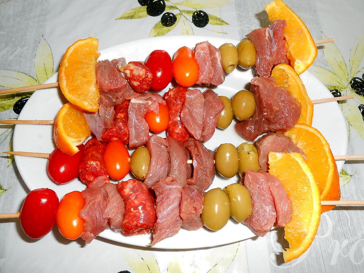 recette BROCHETTES DE VEAU OLIVES ET ORANGE