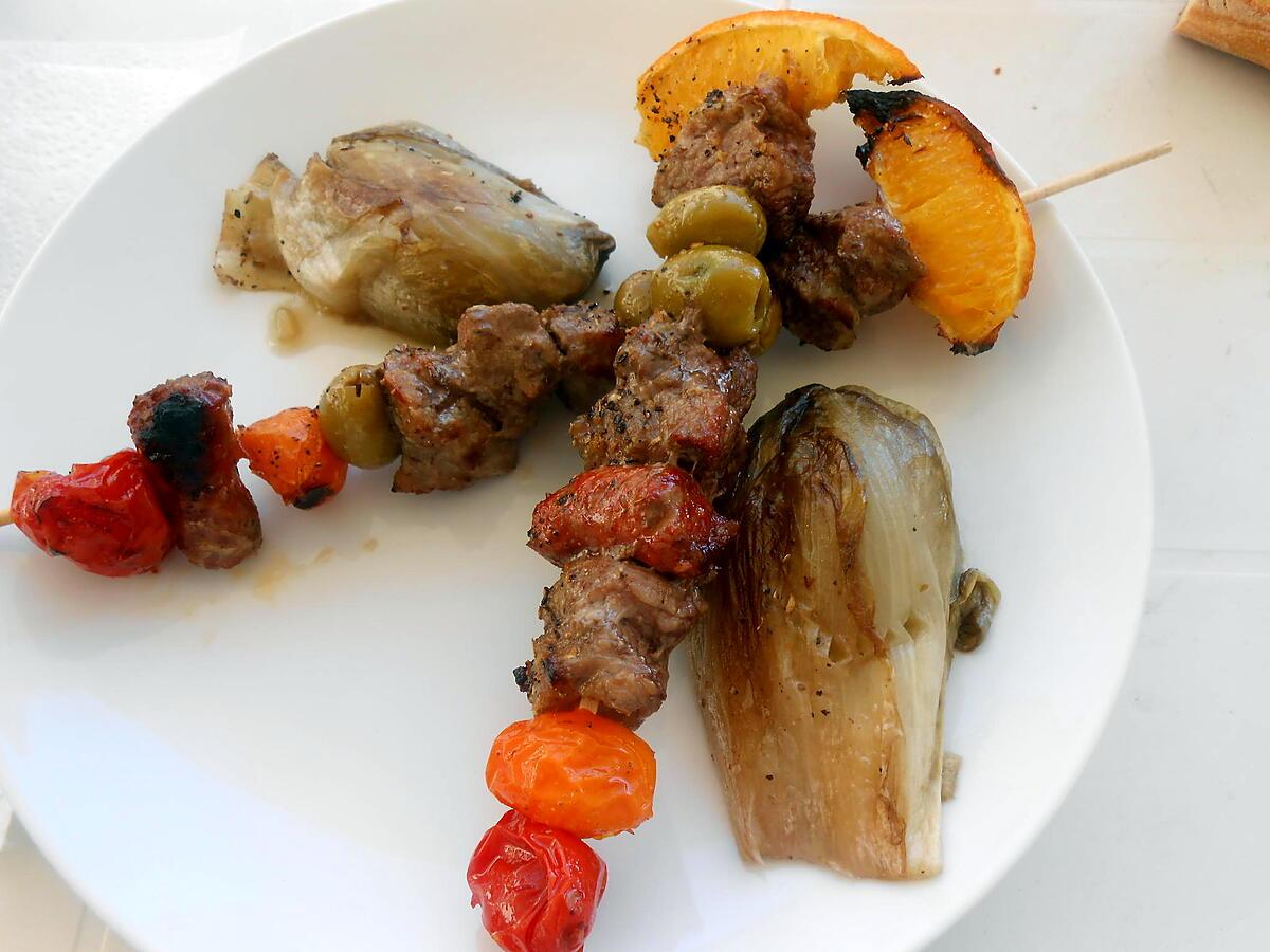 recette BROCHETTES DE VEAU OLIVES ET ORANGE