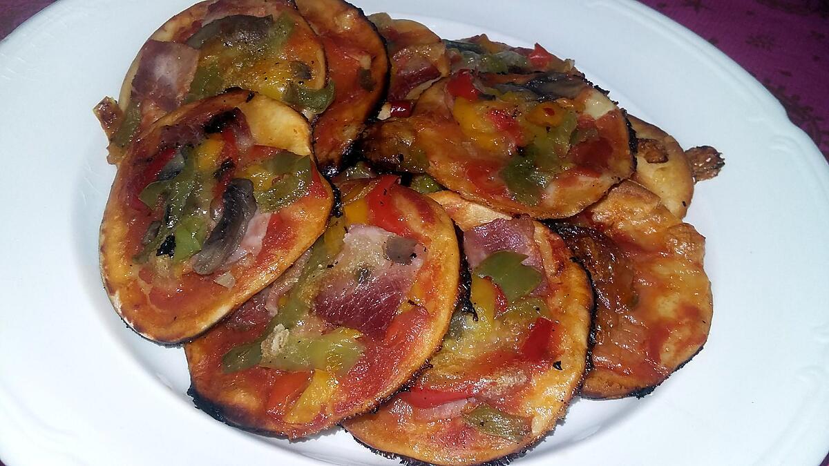 recette Minis pizzas apéritives au poivrons, champignons et au jambon