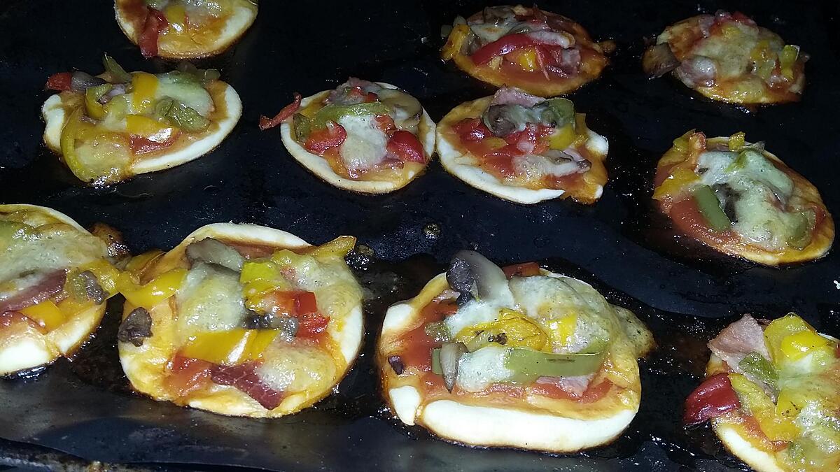 recette Minis pizzas apéritives au poivrons, champignons et au jambon