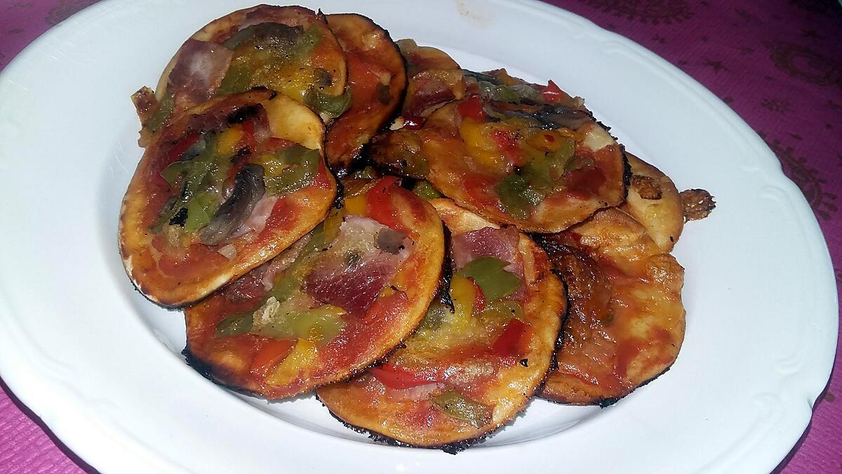 recette Minis pizzas apéritives au poivrons, champignons et au jambon