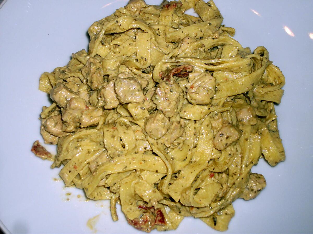 recette Tagliatelles au pesto, poulet et tomates séchées