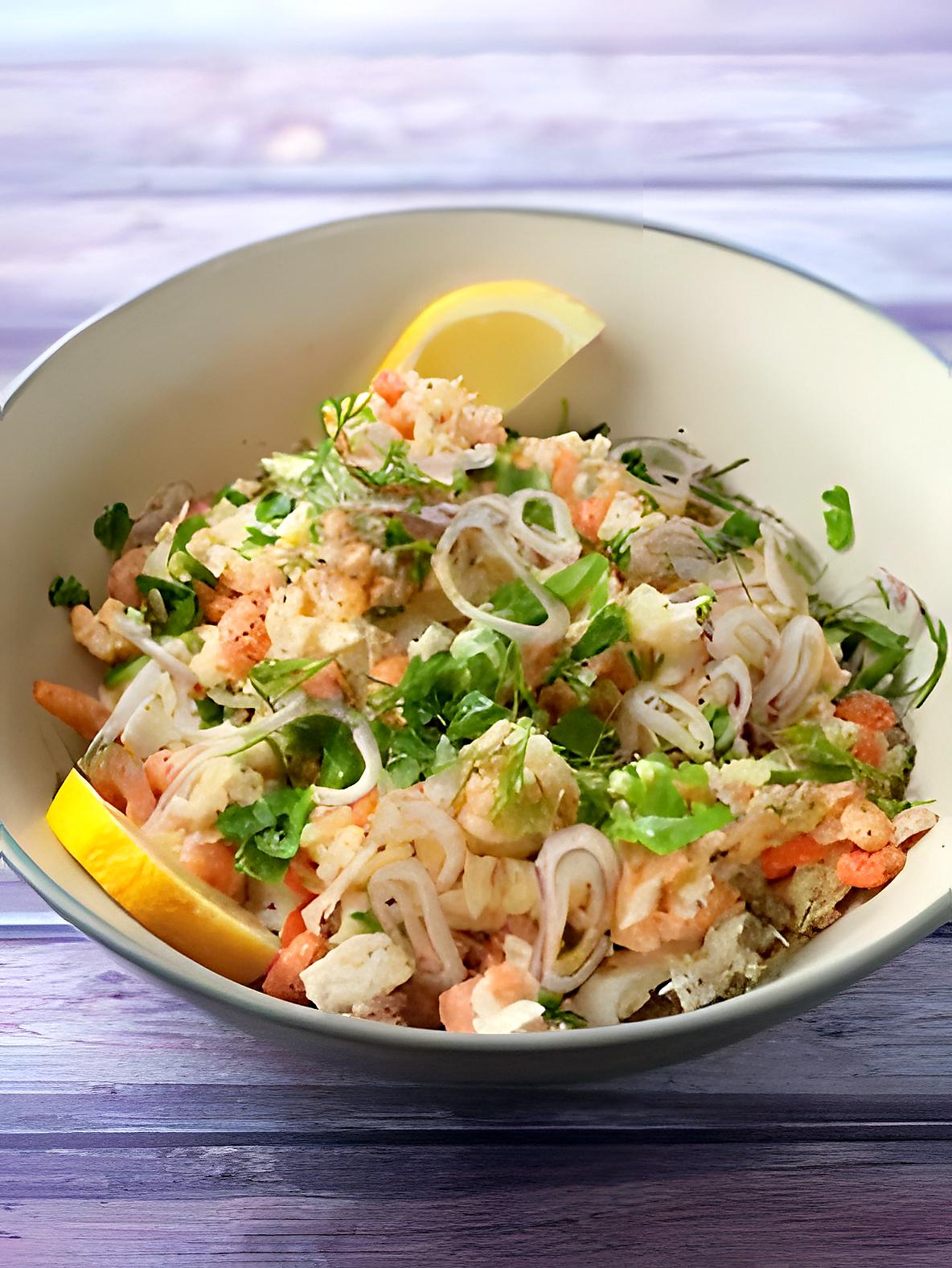 recette Salade de riz aux poissons et crevettes
