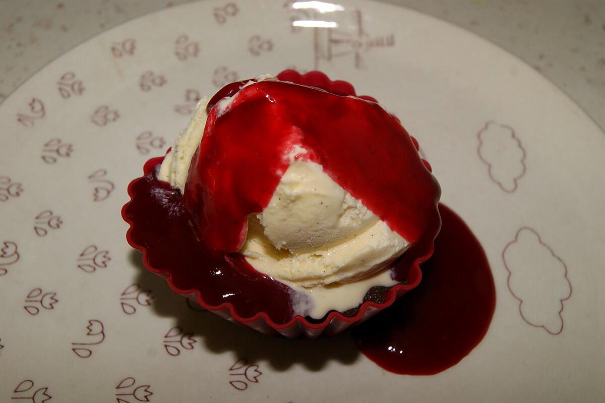 recette Coulant au chocolat, au coulis de Framboise.