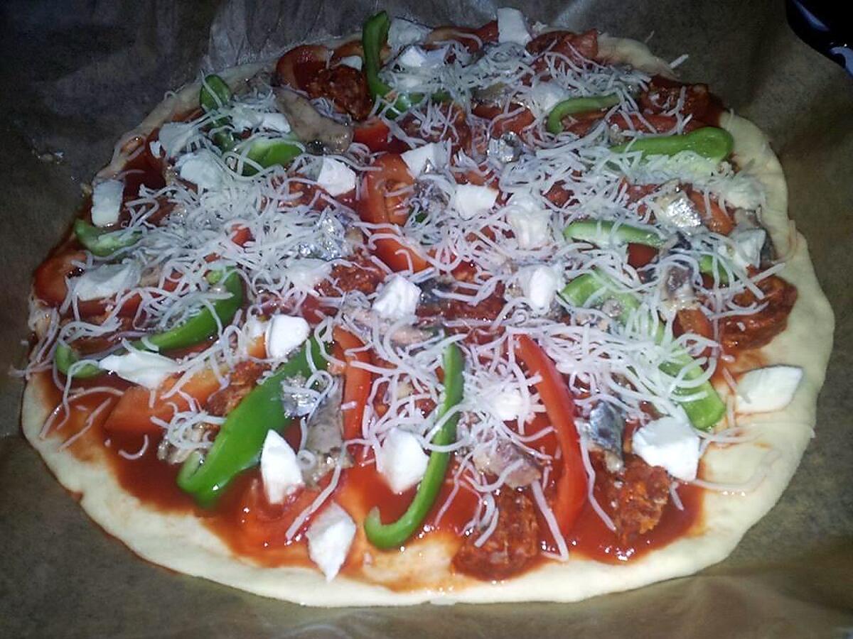 recette Pizza au sardines-chorizo et mozzarella