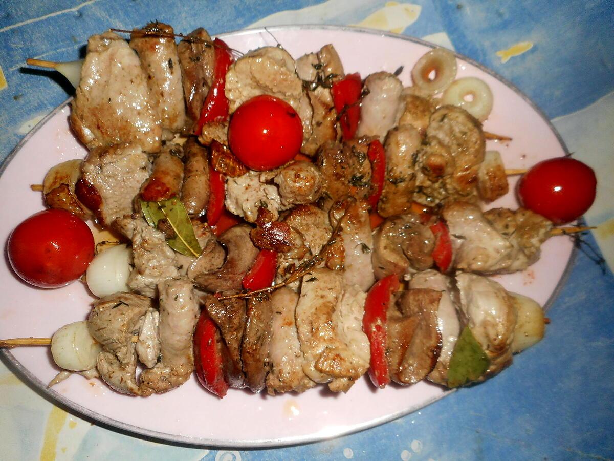 recette Brochettes au porc,rognons,chipolatas