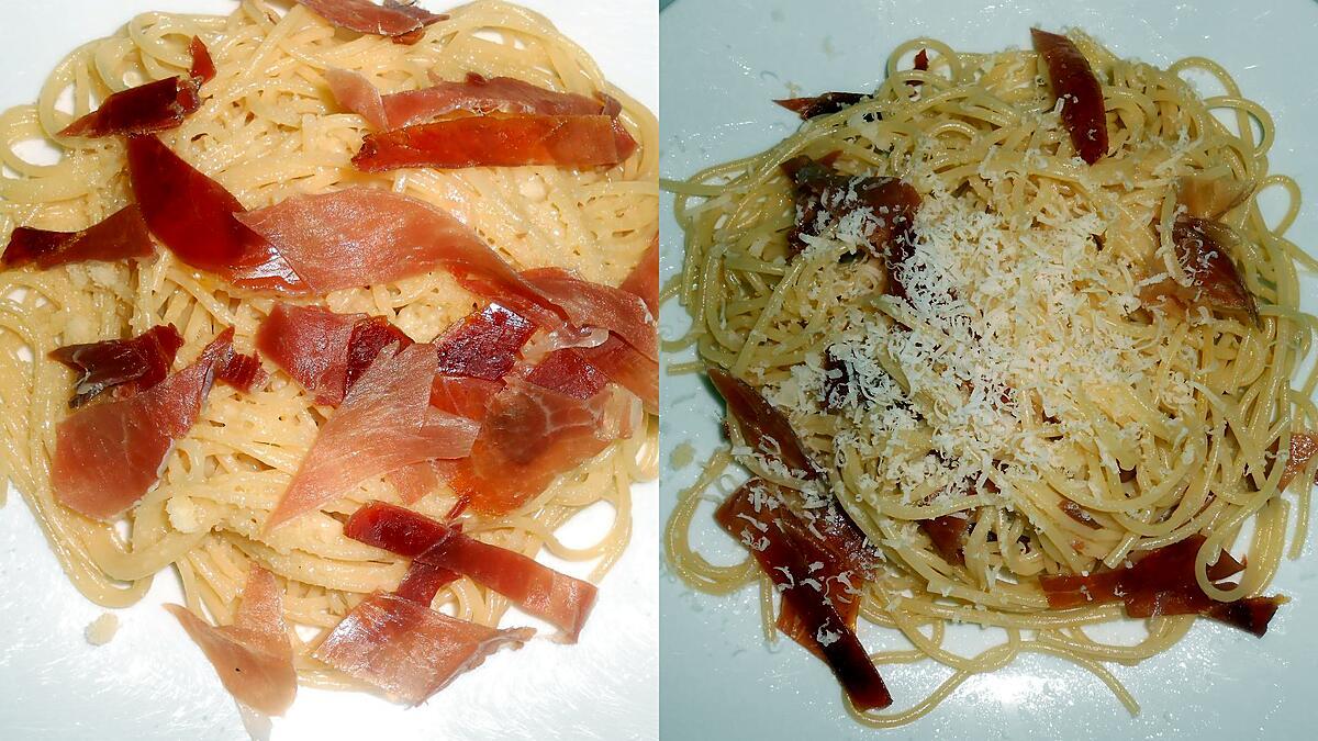 recette SPAGHETTADE AU BEURRE PARMESAN ET JAMBON CRU