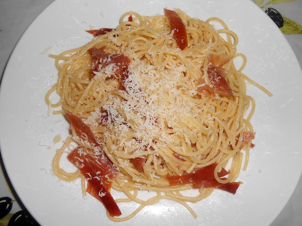 recette SPAGHETTADE AU BEURRE PARMESAN ET JAMBON CRU