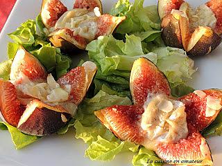 recette Figues au chèvre chaud, miel et amandes