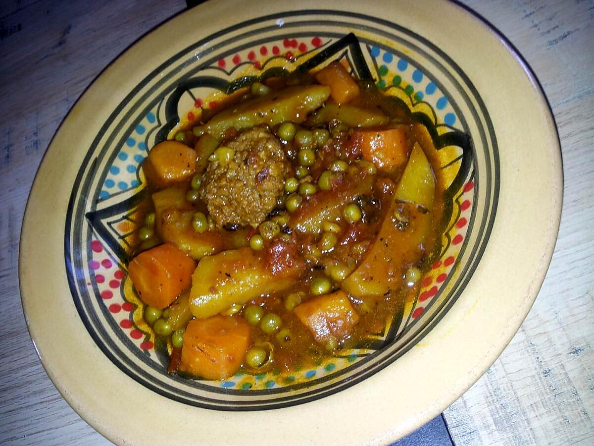 recette Tajine de boulettes de boeuf au pommes de terre carotte et petit pois