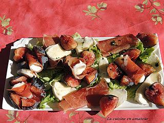 recette Salade de figues, jambon de pays, mozzarella et vinaigre de figues