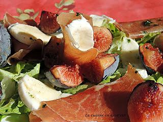 recette Salade de figues, jambon de pays, mozzarella et vinaigre de figues