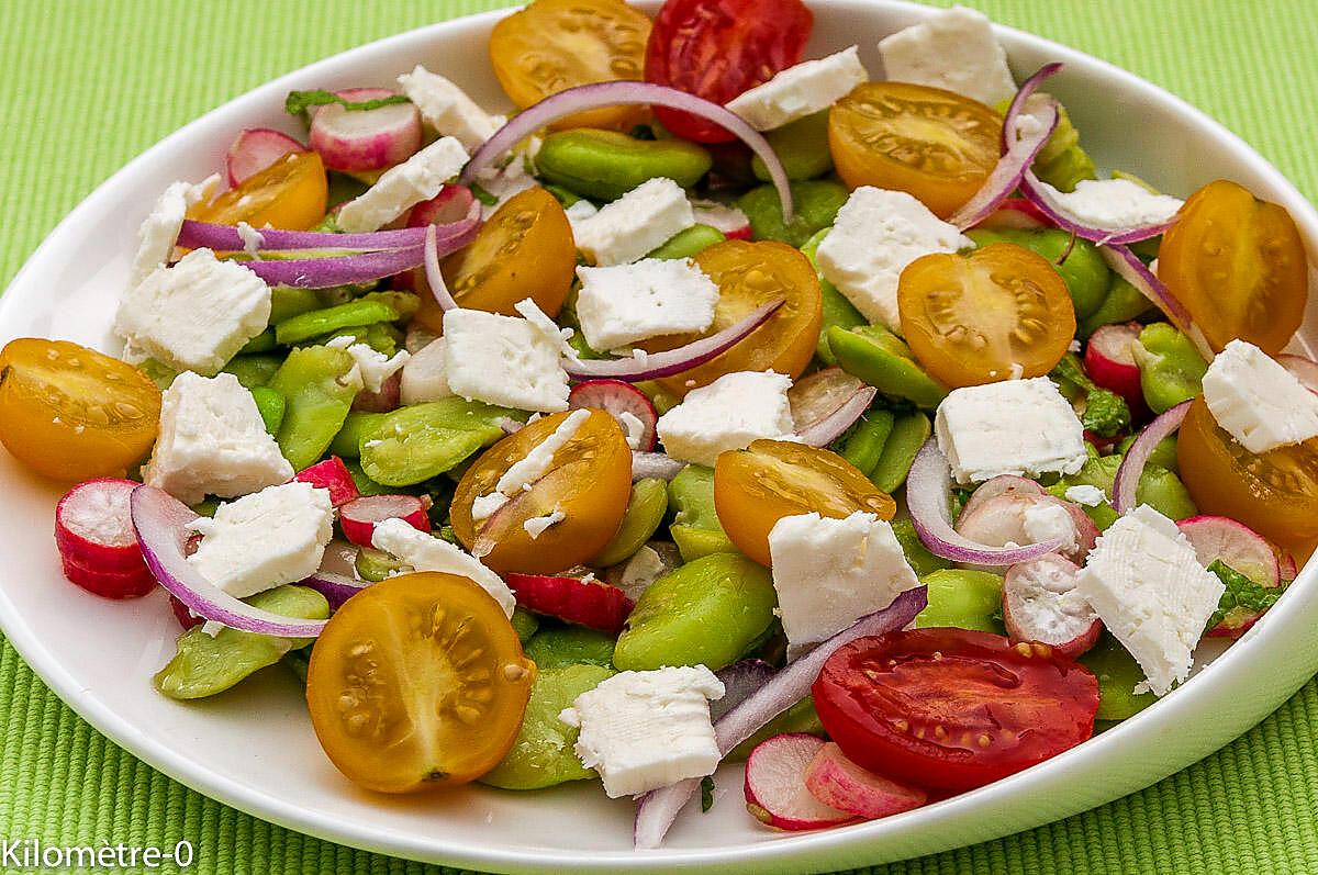 recette Salade de fèves, radis, fêta et menthe