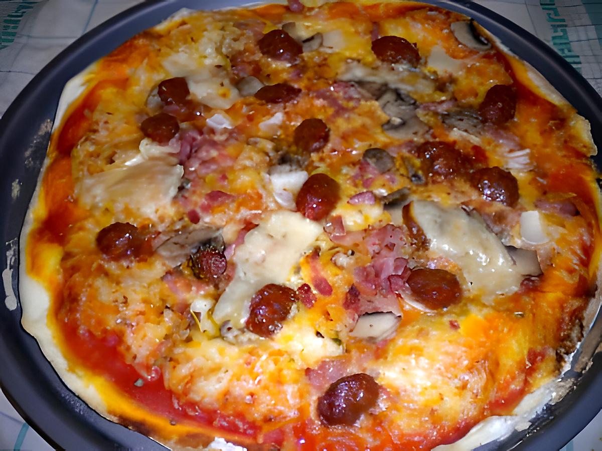 recette Pizza aux lardons, champignons, merguez